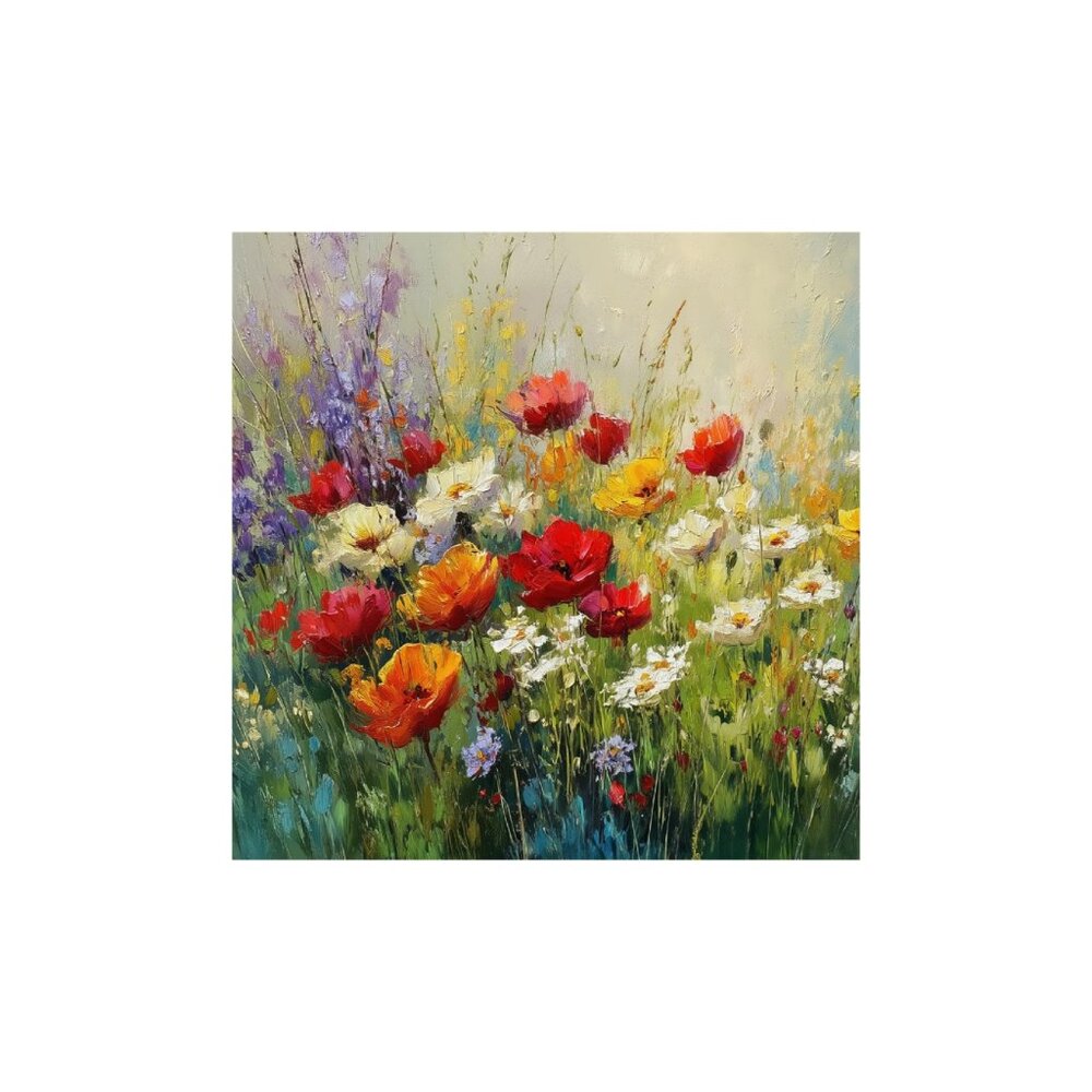 Colorful Field Floral Scenery Unframed Canvas Wall Art  16" X 16"